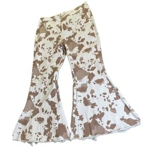 Peach Love‎ California Bell Bottom Jeans Cow Print Frayed Hem Women's Large